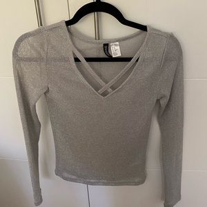 H&M Divided crop glitter top (XS, silver/gray)